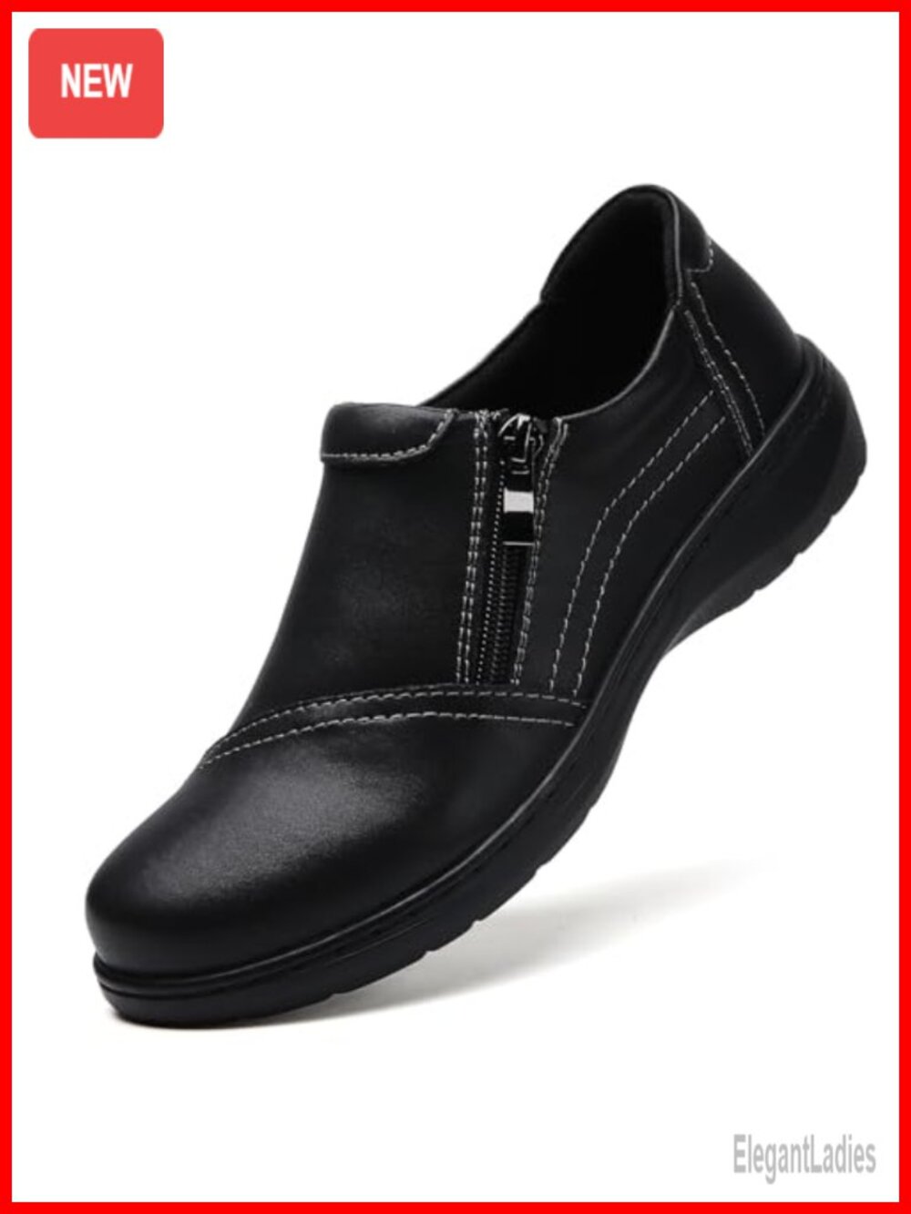 Women's Leather Penny Loafers Slip-On Flats with Zipper Lightweight Comfort
